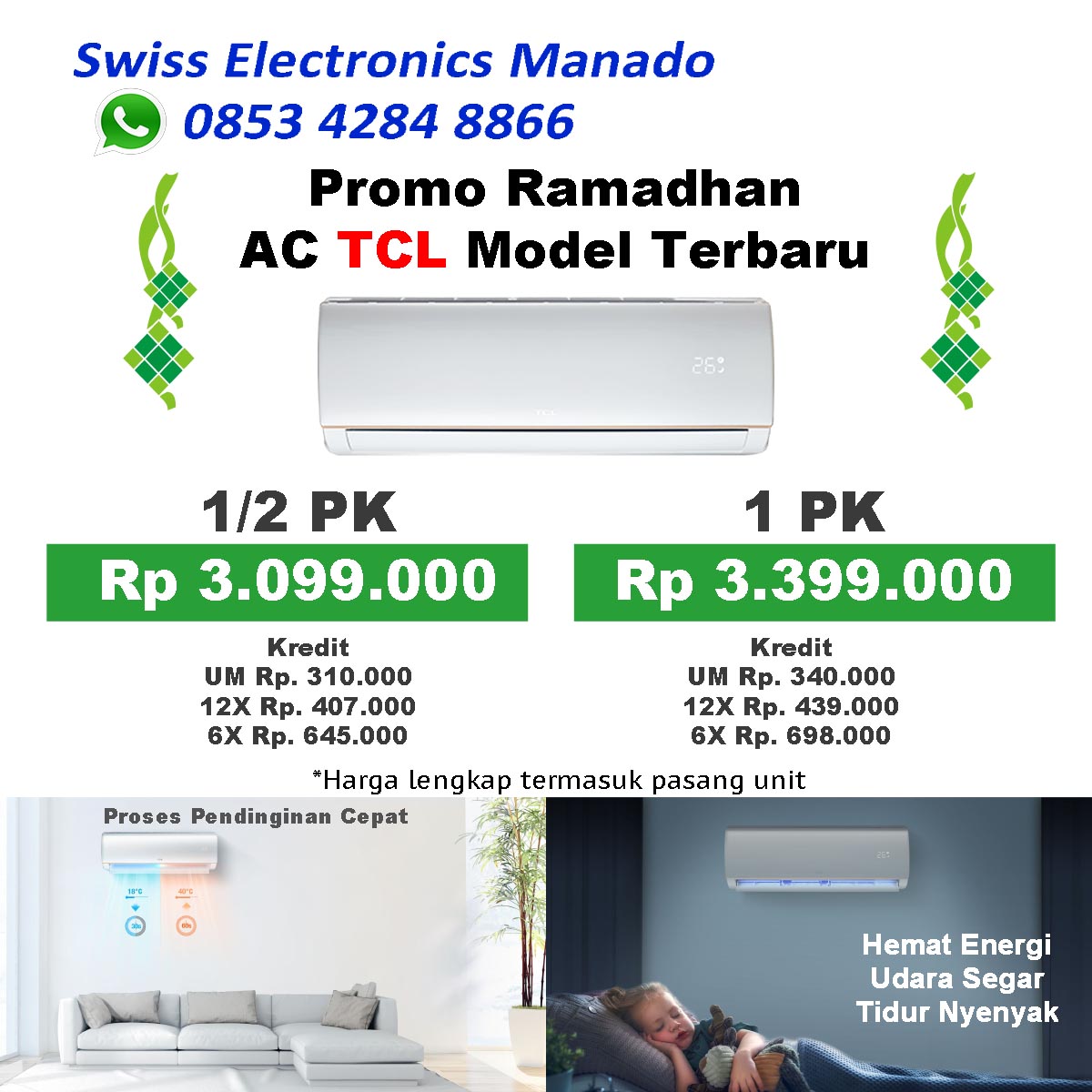 Harga AC 1/2 PK di Manado - Swiss Baru Electronics